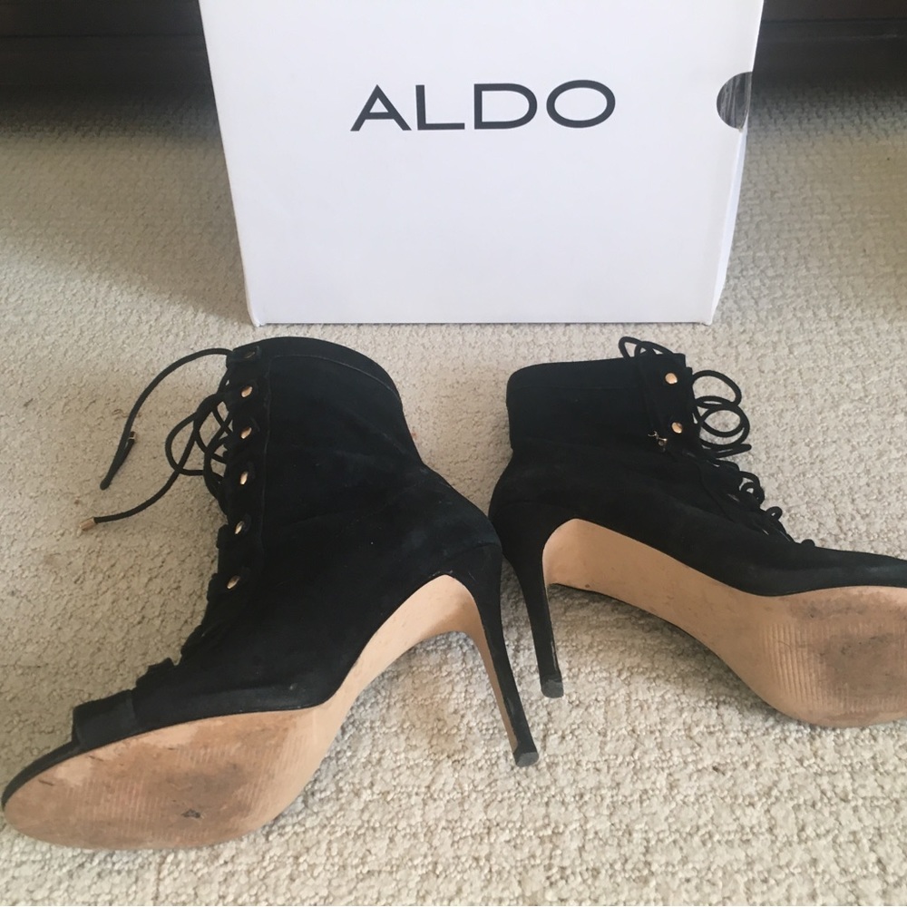 Aldo Porchiano Black Suede Lace-Up Peep Toe Booties_ - Picture 7 of 16